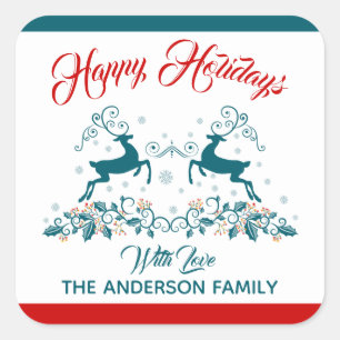 Élégant Reindeer et Étiquette de Noël Holly