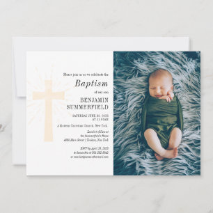 Elégant Religieux Bébé Photo Baptême Invitation