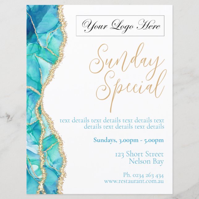 Elégant Restaurant Blanc Bleu Spécial Poster (Devant)
