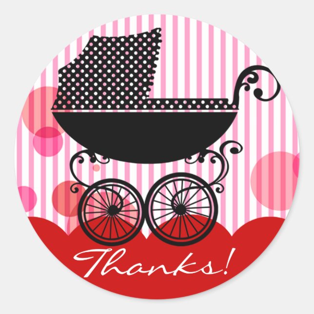 Élégant Retro Baby Carriage - Sticker Baby shower (Devant)
