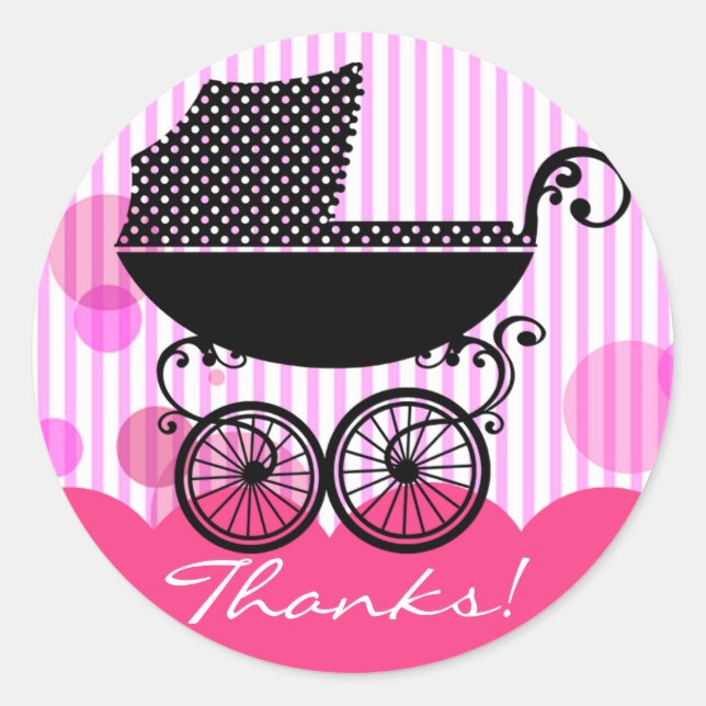 Élégant Retro Baby Carriage - Sticker Baby shower (Devant)