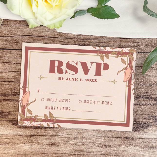 Elégant Retro Blush Floral Wedding Carte RSVP (Créateur téléchargé)