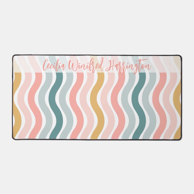 Elegant Retro Wavy Stripes Personalized Desk Mat (Recto)