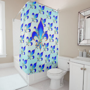 Elégant rideau de douche bleu Fleur de lis Aqua-Tu