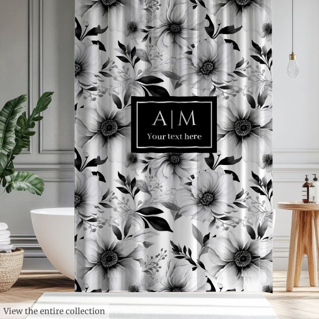 Elégant rideau de douche botanique monochrome (Elegant monochrome botanical shower curtain)