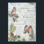 Élégant Robins de Noël Vintages d'hiver<br><div class="desc">Jolie composition de Noël,  riche en détails,  avec des éphémères boisés rustiques,  des robins,  des bouts enneigés de saints et de pins,  des textes gravés,  des poèmes de Noël en cadre de bouleau gravé,  des parchemins blancs élégants et des fleurs sur arrière - plan bleu ciel en détresse.</div>