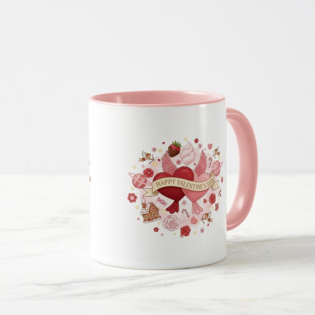 Elegant Romantic Floral Heart Coffee Mug (Devant droit)