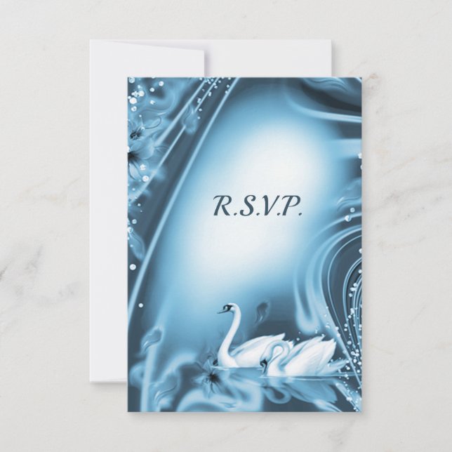Elégant Romantique Bleu Swan amour mariage RSVP (Devant)