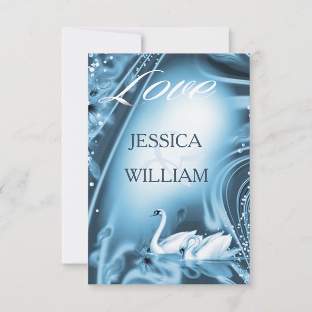 Elégant Romantique Bleu Swan amour mariage RSVP (Devant)