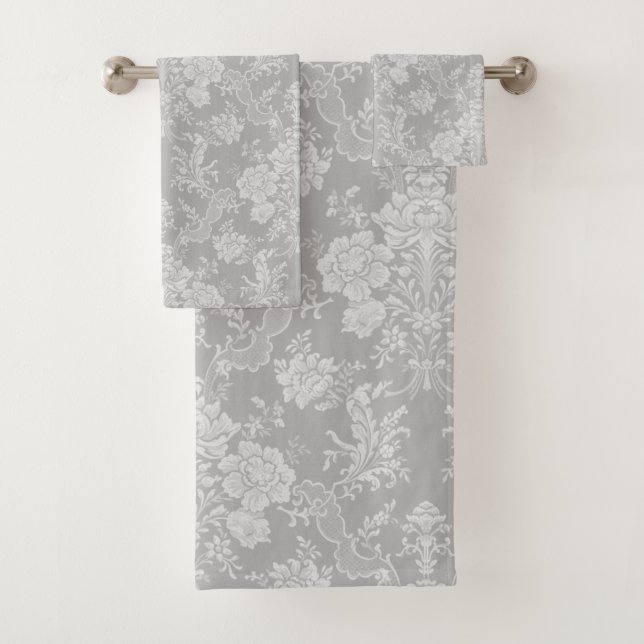Élégant Romantique Chic Floral Damask-Grey (En situation)