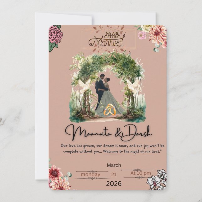 Elégant Romantique Faire-part de mariage Love Nigh (Devant)