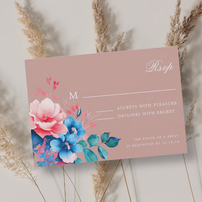 Élégant Romantique floral Script Mariage RSVP Blus (Elegant Romantic Floral Script Wedding RSVP Blush)