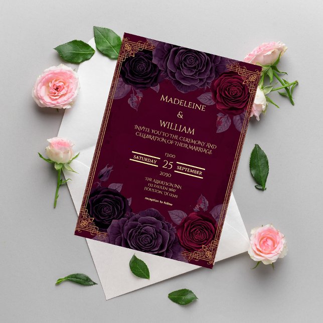 Élégant romantique Rose Faire-part de mariage goth (Créateur téléchargé)
