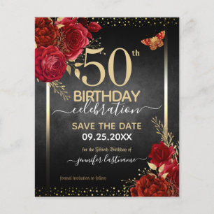 Élégant Rose 50e anniversaire Enregistrer la date 