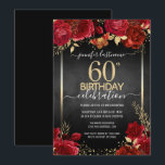 Élégant Rose 60e anniversaire Invitation<br><div class="desc">Elégant Faux en or confetti met en évidence sur la bordure supérieure et inférieure. Roses rouges profondes et brillantes aux accents floraux dorés. Tout le texte est ajustable et facile à changer pour vos besoins de partie. Grand design modèle d'anniversaire élégant. Élégante typographie moderne et élégante</div>