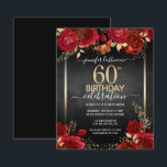 Élégant Rose 60e anniversaire Invitation<br><div class="desc">Elégant Faux en or confetti met en évidence sur la bordure supérieure et inférieure. Roses rouges profondes et brillantes aux accents floraux dorés. Tout le texte est ajustable et facile à changer pour vos besoins de partie. Grand design modèle d'anniversaire élégant.</div>