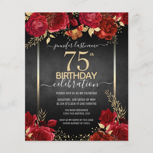 Élégant Rose 75e anniversaire Invitation (Devant)