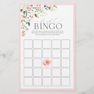 Elégant rose Aquarelle Florale Bridal Jeu de Bingo