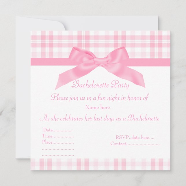 ELÉGANT ROSE BACHELORETTE INVITATION tartan (Devant)