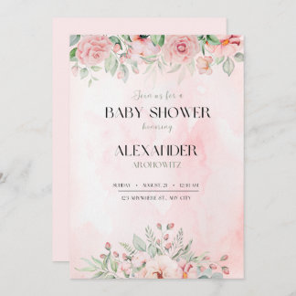 élégant rose bébé fille douche fleurs invitation