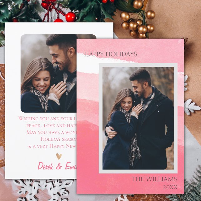 Elégant rose blanc Abstrait photo Joyeux jours fér (Elegant Pink White Abstract Photo Happy Holidays Card)