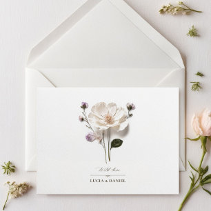 Élégant Rose blanche Faire-part de mariage horizon