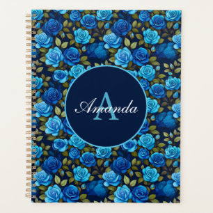 Élégant Rose bleu motif floral Monogramme photo