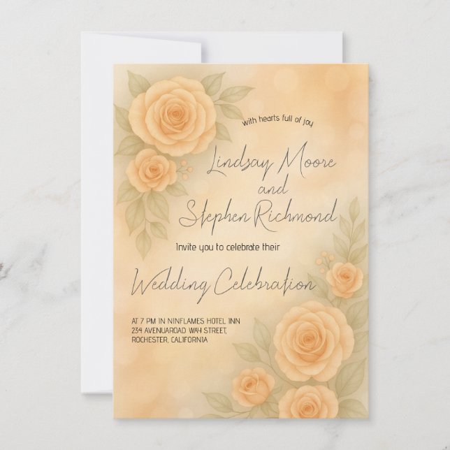 Élégant Rose Blush 3D Faire-part de mariage romant (Devant)