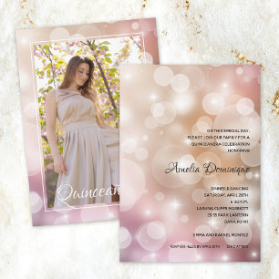 Elégant rose Blush Quinceañera Photo Invitations