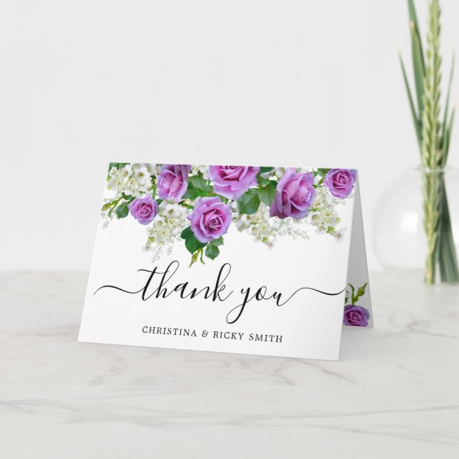 Elégant Rose Bouquet Fleurs Mariage Merci (Devant)