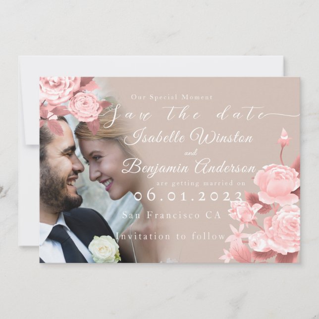 Élégant Rose chic Enregistrer la carte Date (Devant)