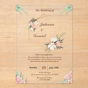 Elégant rose clair Acrylique Mariage Invitations