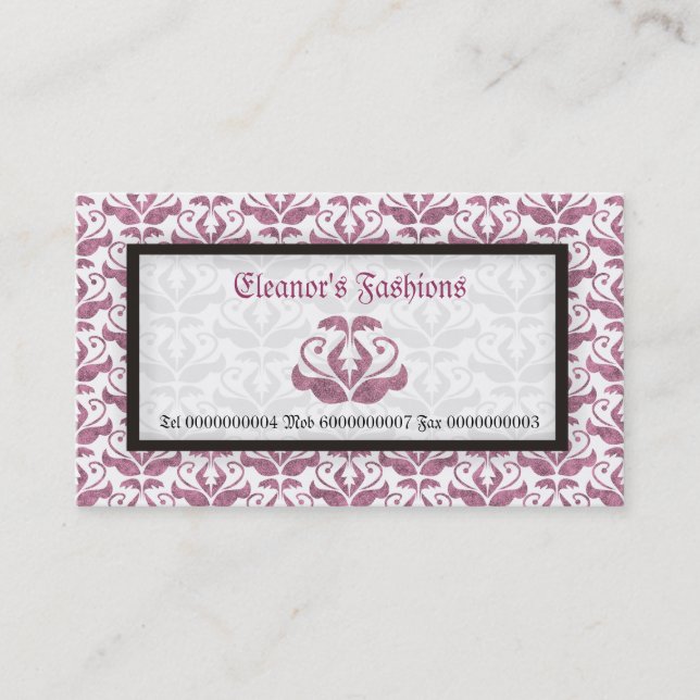 Elégant rose damassé cartes de visite de mode (Devant)