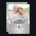Élégant Rose d'argent Photo Invitation du 25e anni<br><div class="desc">Invitation du 25e anniversaire du Mariage. Design rose en argent élégant & arc de bijoux. Remarque : Toutes les images plates ! Ils n'ont pas de vrais arcs ou bijoux !</div>
