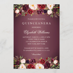 Élégant Rose de Bourgogne Quinceanera Invitation
