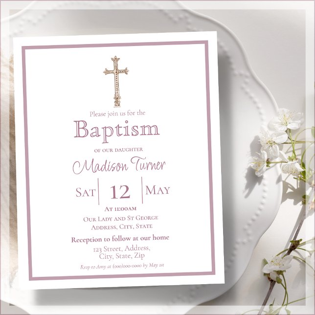 Élégant rose Dusty | Invitation au baptême (Créateur téléchargé)