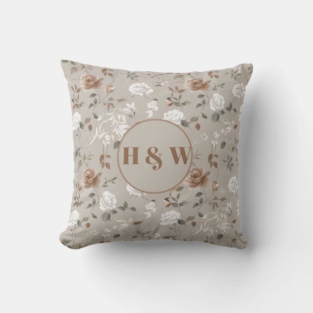 Élégant Rose et Motif de vigne Jeu oreiller (Recto)