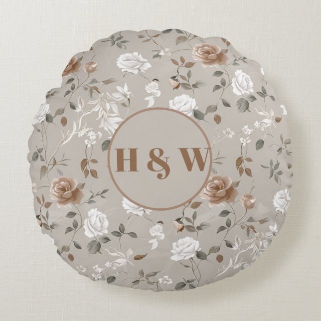 Élégant Rose et Motif de vin Coussin rond (Devant)