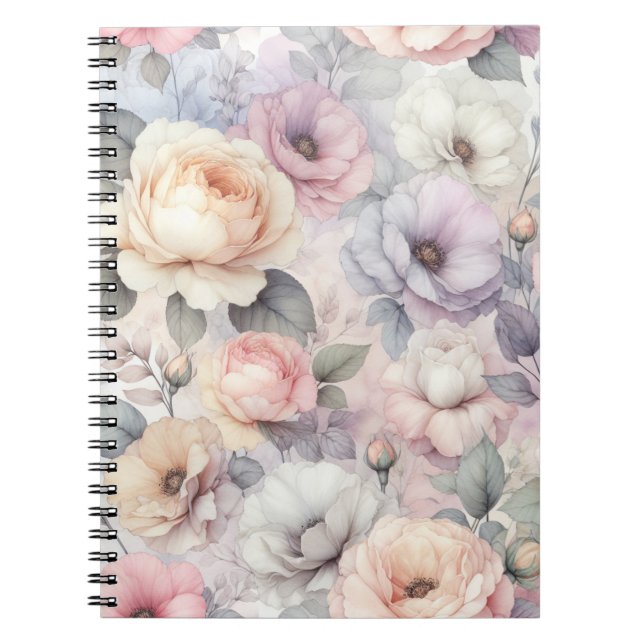 Élégant Rose fleurit Carnet spiral (Devant)