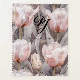 Elégant rose Fleurs Monogramme Nom personnalisé
