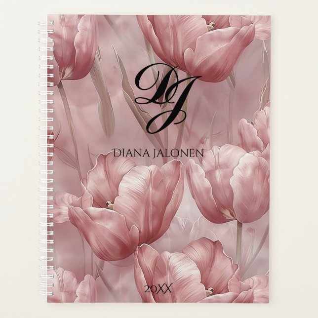 Elégant rose Fleurs Monogramme Nom personnalisé (Devant)