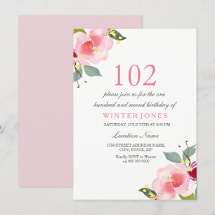 Élégant rose floral 102e Invitation de fête d'anni