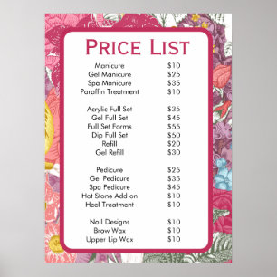 Elégant rose Floral Beauté Salon Menu Poster