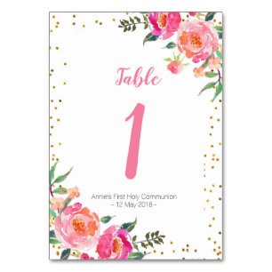 Elégant rose Floral Gold Numéro de table
