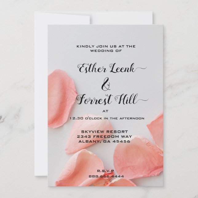 Élégant rose Floral Invitations de mariage - Pétal (Devant)