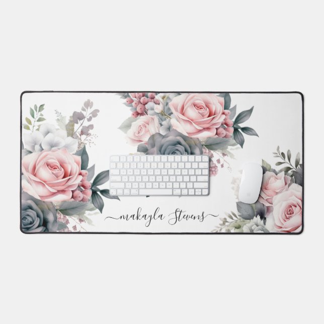Élégant Rose Floral Nom personnalisé (Clavier et souris)