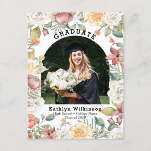 Élégant Rose Floral Photo Graduation Invitation