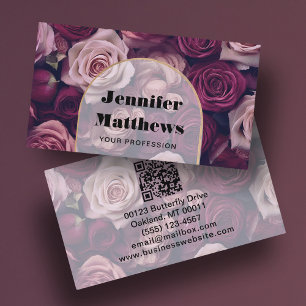 Élégant Rose Floral QR Code Carte de visite