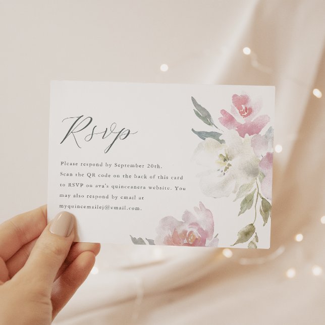 Elégant rose Floral Quinceanera QR Code RSVP (Créateur téléchargé)