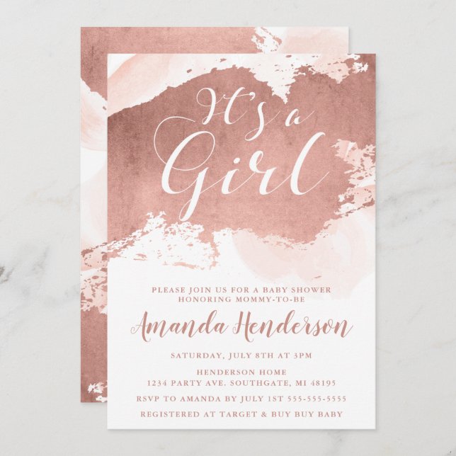 Elégant Rose Gold & Blush Baby shower Invitation (Devant / Derrière)
